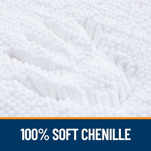 OLANLY Chenille Bathroom Rugs Mats Sets 2 Piece, 36"x24"+24"x20", White