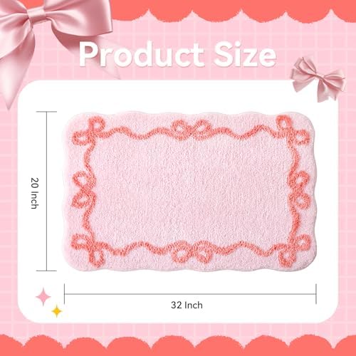 TRUEDAYS Pink Bow Bathroom Rugs, Cute Bow Bath Mat, 32 * 20 Inch