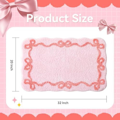 TRUEDAYS Pink Bow Bathroom Rugs, Cute Bow Bath Mat, 32 * 20 Inch