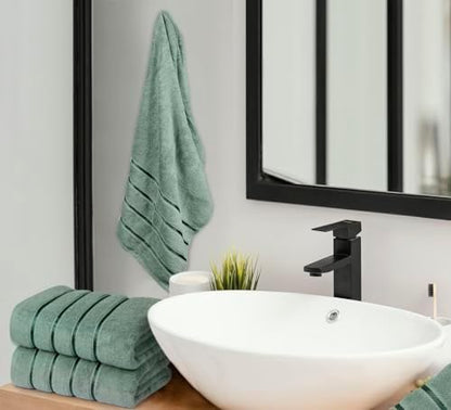Luxury Bath Towels Set of 4, 27x54 Inches 600GSM 100% Cotton Ring Spun – Daily Use Highly Absorbent Viscose Stripe Bath Towel Sets for Bathroom, Hotel, Spa (Sage Green)
