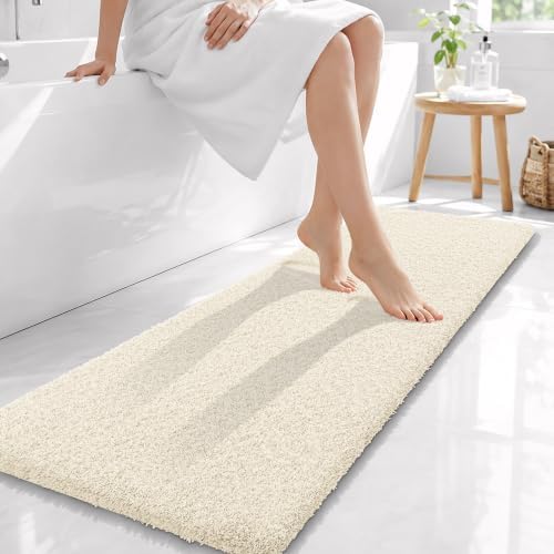 OLANLY Microfiber Bathroom Runner Rugs 59x20, Ultra Soft Bath Mat, White