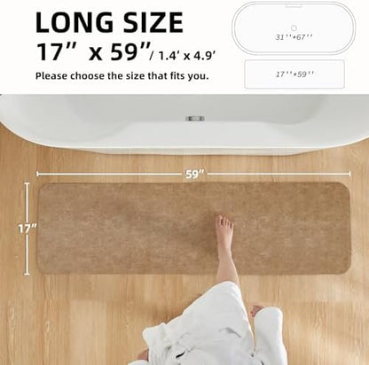 TYUU Thin Bath Mat Runner, Bathroom Rugs Non Slip Washable, 17x59 Camel