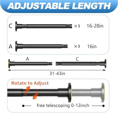 CorkLatta Black Shower Curtain Rod 32 to 43 Inch,1 Inch Diameter Adjustable Spring Tension Stainless Steel Telescoping Rod,Easy Install,No Rust