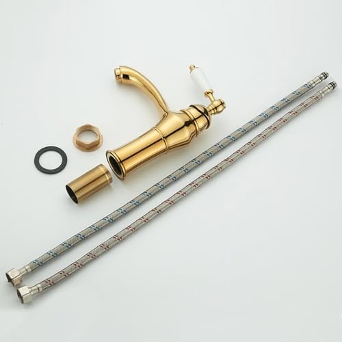 Vintage Brass Single Handle Bathroom Faucet - Gold Hot & Cold Mixer Sink Tap, 1 Hole Design, Retro Style, Ideal for Kitchen & Bathroom Decor