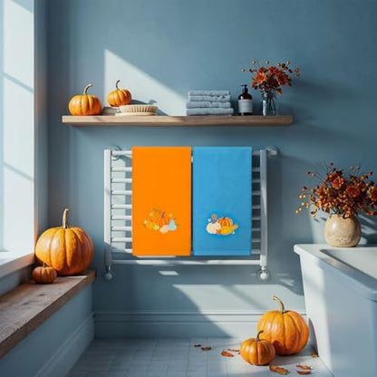 JarThenaAMCS 3Pcs Fall Pumpkin Hand Towels Cotton Embroidered Bathroom Towel Orange Blue Pumpkin Absorbent Dish Towel for Autumn Thanksgiving Drying Cleaning Cooking Gift Kitchen, 29.5 x 13.7 Inch