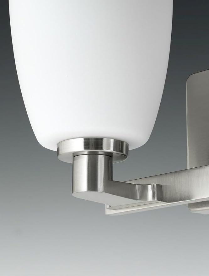 Progress Lighting 1 Light Bathroom Vanity Light, Coastal Style Modern Bath Lighting Fixture with Etched White Glass Shade for Over the Mirror, Reversible Mounting, Fleet Collection, Brushed Nickel