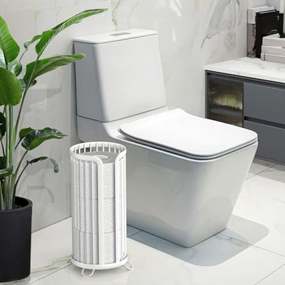 Bunoxea Toilet Paper Holder Stand, Freestanding Toilet Tissue Organizer, Minimalistic Storage Solution, Reserve Mega Rolls,Modern -2PACK White