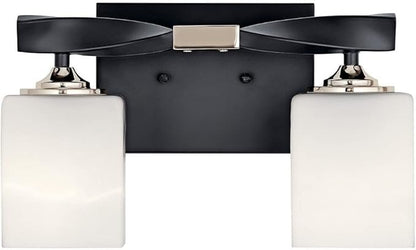 Kichler Marette 13.5 inch 2 Light Vanity Light with Satin Etched Cased Opal Glass in a Rich Champagne Bronze, for Bathroom and Powder Rooms, (13.5" W x 8" H), 55001CPZ