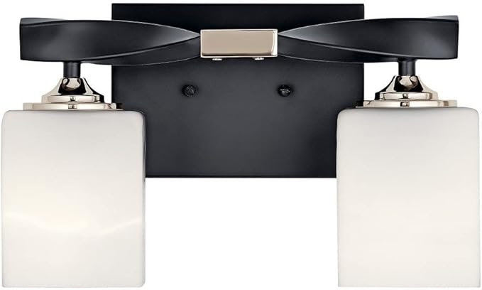 Kichler Marette 13.5" 2 Light Vanity Light with Satin Etched Cased Opal Glass in Black
