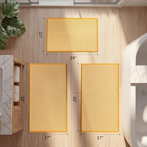 YIHOUSE Yellow Bathroom Rugs Sets 3 Pieces,Thin Bath Mat Quick Dry
