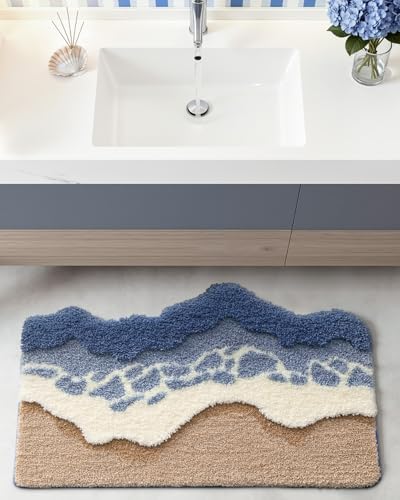DEXI Cute Bath Mat, Sea Ocean Wave Bathroom Rugs, 34x21 Blue
