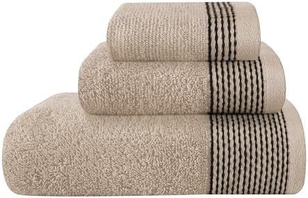 Belizzi Home Ultra Soft 3 Pack Cotton Towel Set, Contains a Bath Towel 28x55 inch, a Hand Towel 16x24 inch & a Wash Coth 12x12 inch, Ideal Everyday use, Compact & Lightweight -Tan