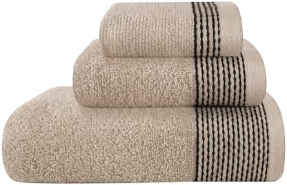 Belizzi Home Ultra Soft 3 Pack Cotton Towel Set, Contains a Bath Towel 28x55 inch, a Hand Towel 16x24 inch & a Wash Coth 12x12 inch, Ideal Everyday use, Compact & Lightweight -Tan