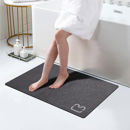 Diatomaceous Earth Bath Mat Stone Bath Mats for Bathroom,17"x32",Dark Grey