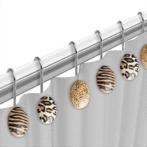 Zahari Home Gazelle Shower Hooks Set - Rust-Proof Curtain Rings with Unique Design - 12 Resin Hooks for Customizing Your Shower Space