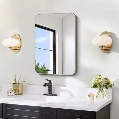 FORBATH Bathroom Mirror for Over Sink 16x24 Inch Silver, Rectanglar Wall Mirror with Metal Frame, Rounded Corners for Bathroom, Bedroom, Entryway Decor (Horizontal or Vertical)