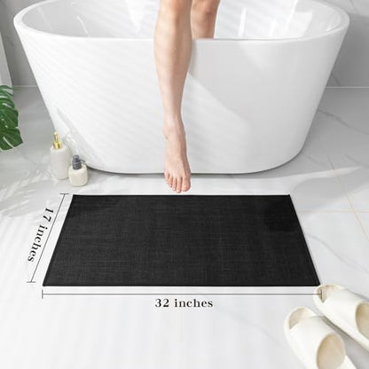 chakme Bathroom Rugs Mat 32x17, Ultra Thin Non Slip Bath Mat Quick Dry Absorbent Bath Mat for Bathroom Floor, (Black, 32"x17")