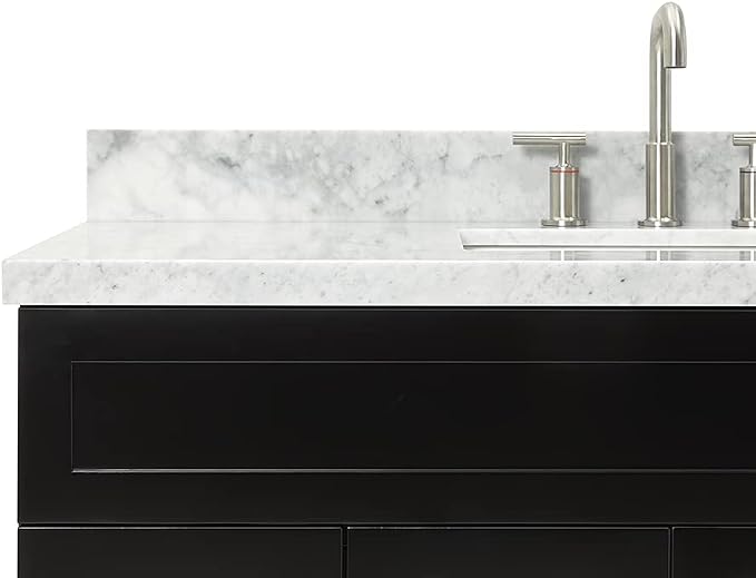 Bradford 48-Inch Bathroom Vanity with Sink — Black Single Sink Bathroom Vanity, 1.5" Edge Italian Carrara Marble Top, Solid Wood, 2 Soft-Close Doors, 4 Full Extension Dovetail Drawers