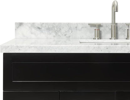 Bradford 48-Inch Bathroom Vanity with Sink — Black Single Sink Bathroom Vanity, 1.5" Edge Italian Carrara Marble Top, Solid Wood, 2 Soft-Close Doors, 4 Full Extension Dovetail Drawers
