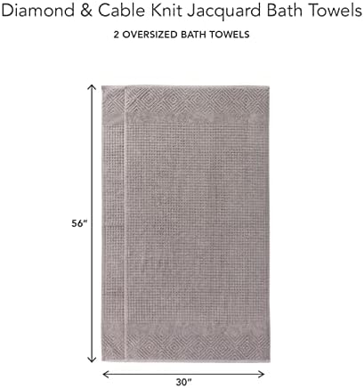 Texere 100% Organic Cotton Diamond Jacquard 700 GSM Luxury Bath Towel Sets - Ultra Soft and Absorbent Hotel and Spa Quality (Diamond, Cathedral Gray, 2 Bath Towels)