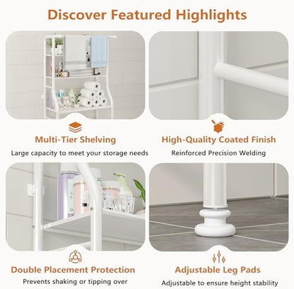 UDEAR 3-Tier Over The Toilet Rack,with Hanging Rod,Tower Shelf,White
