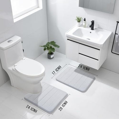 Yimobra Memory Foam Bathroom Mat Set, 24 x 17 & 24 x 20 in, Silver