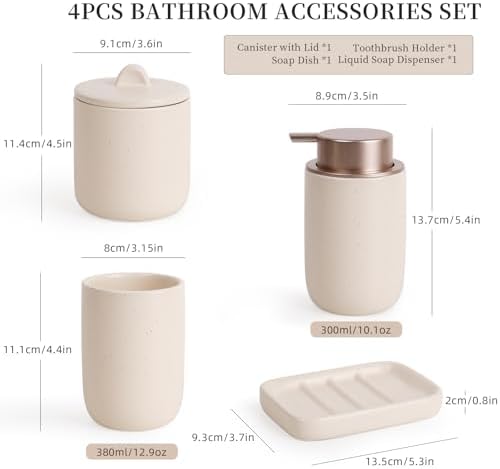 BosilunLife Apricot Ceramic Bathroom Accessories Set of 4