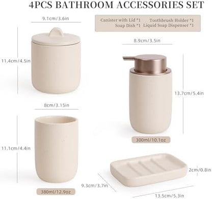 BosilunLife Apricot Ceramic Bathroom Accessories Set of 4