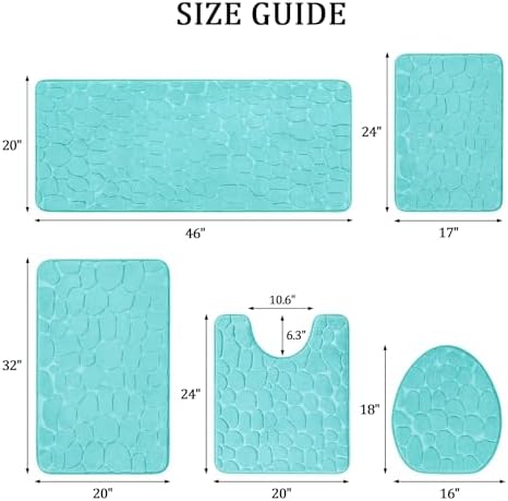 YIHOUSE Bathroom Rugs Mat Set, Memory Foam Bath Mat 5 Piece Teal