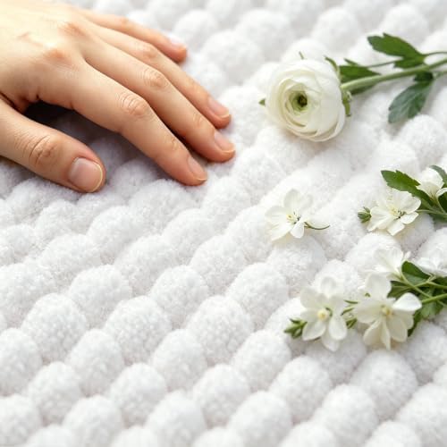 SUBRTEX Bathroom Rugs, U Shaped Chenille Bath Rug 24" x 20" Soft Short Plush Bath Mat Soft Shower Mat Water Absorbent Shower Mat Quick Dry Machine Washable, White
