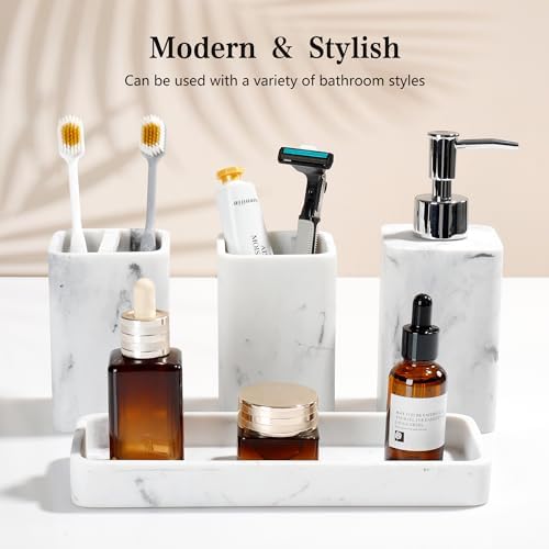 YMXYJM Bathroom Accessories Set, 4 Piece Toothbrush Holder Set Marble White