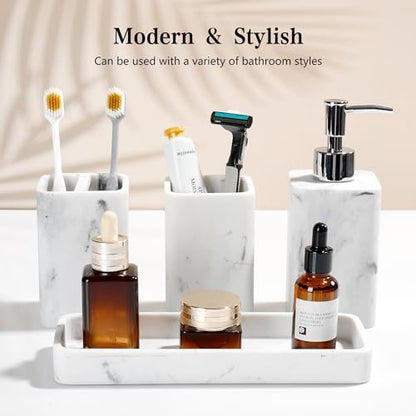 YMXYJM Bathroom Accessories Set, 4 Piece Toothbrush Holder Set Marble White