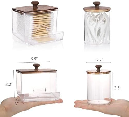 Tbestmax Qtips Holder Bathroom Container, 10oz Big Qtips Dispenser Cotton Ball Holder, Clear Plastic Apothecary Jar Organizer for Storage Cotton Swab, Round Pads, Floss Picks