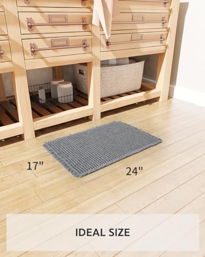 tchdio Waffle Bath Mat Rug, Super Absorbent Non Slip Bath Mats for Bathroom Mat Ultra Soft Bathmat Machine Washable Bathroom Rugs with Tassels, Bath Rugs Beside Tub, 17" x 24"