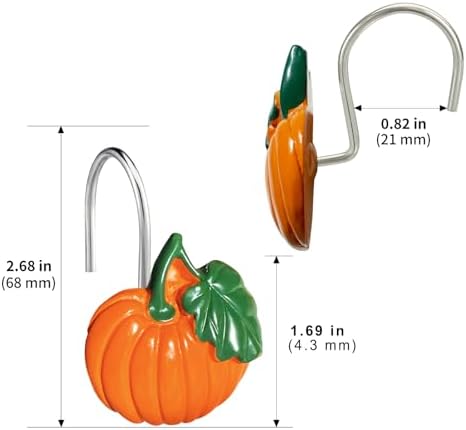 Halloween Pumpkin Shower Curtain Hooks, 12Pcs Thanksgiving Decorative Shower Hooks for Shower Curtain, CHICTIE Autumn Fall Shower Curtain Rings Rustproof for Bathroom Bedroom Room Decor