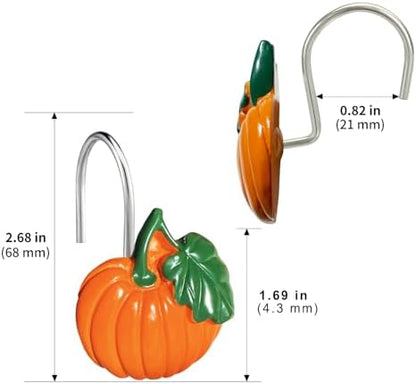Halloween Pumpkin Shower Curtain Hooks, 12Pcs Thanksgiving Decorative Shower Hooks for Shower Curtain, CHICTIE Autumn Fall Shower Curtain Rings Rustproof for Bathroom Bedroom Room Decor