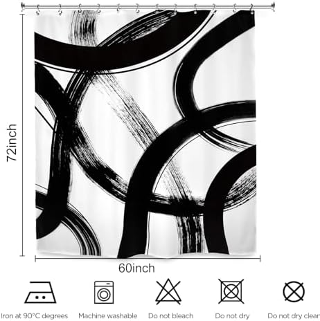 Abstract Modern Shower Curtain 60Wx72L Inch Black White Minimalist Contemporary Art Line Neutral Simple Bathroom Set Accessories Decor with 12 Pack Hooks