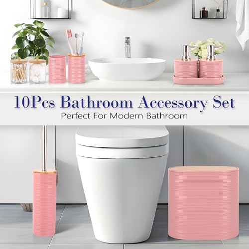 10 PCS Pink Bathroom Accessories Set with Trash Can Bathroom Accessory
