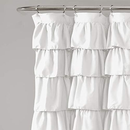 Lush Decor Ruffle Shower Curtain | Floral Textured Vintage Chic Farmhouse Style Design, White, 72" x 72" (Pack of 6)