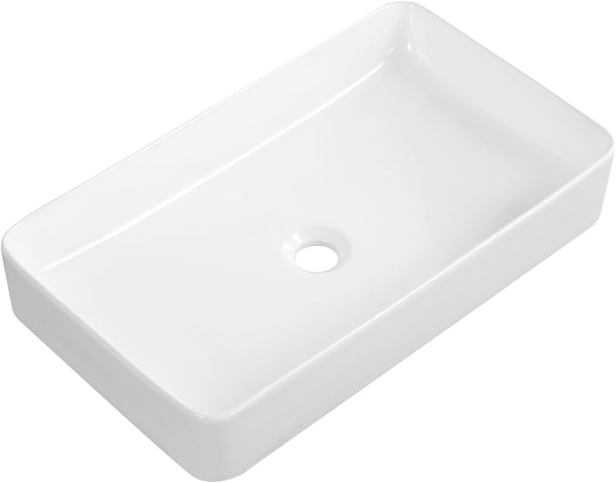 Vessel Sink 24"x14" Rectangular Bathroom Sink Modern White Porcelain Ceramic Above Counter Drop-in Vanity Sink for Bathrooms Art Basin