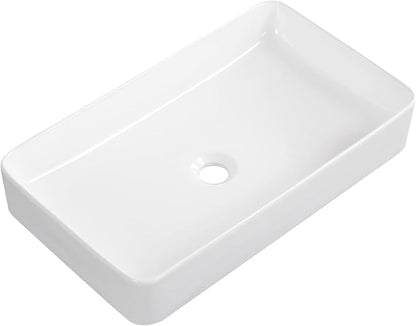 Vessel Sink 24"x14" Rectangular Bathroom Sink Modern White Porcelain Ceramic Above Counter Drop-in Vanity Sink for Bathrooms Art Basin