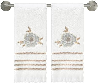Nicole Miller – Hand Towels, Ringspun Cotton Terry with Floral Embroidered Detail, Striped Accents and Brush Fringe, Set of 2 (Camille)