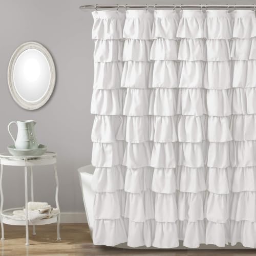Lush Decor Ruffle Shower Curtain | Floral Textured Vintage Chic Farmhouse Style Design, White, 72" x 72" (Pack of 6)