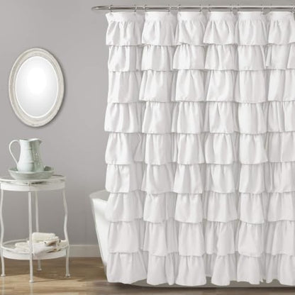 Lush Decor Ruffle Shower Curtain | Floral Textured Vintage Chic Farmhouse Style Design, White, 72" x 72" (Pack of 6)
