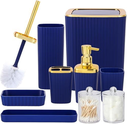 9 PCS Navyblue Bathroom Accessories Set with Trash Can Bathroom Accessory