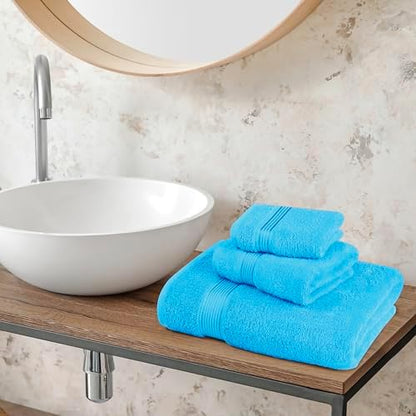 Belizzi Home Ultra Soft 3 Pack Cotton Towel Set, Contains a Bath Towel 28x55 inch, a Hand Towel 16x24 inch & a Wash Coth 12x12 inch, Ideal Everyday use, Compact & Lightweight - Turquoise Blue