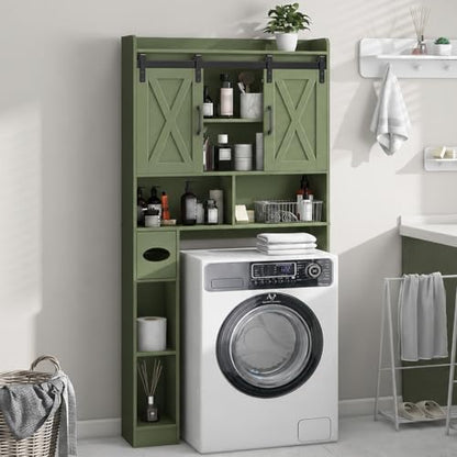 Vabches Over The Toilet Storage Cabinet with Sliding Doors, Green