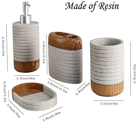 Hymmah Bathroom Accessories Set,Toothbrush Holder,Farmhouse Bathroom Decor,4 Pcs Resin Gift Set Apartment Necessities, Contain Toothbrush Cup,Soap Dispenser,Soap Dish,Tumbler