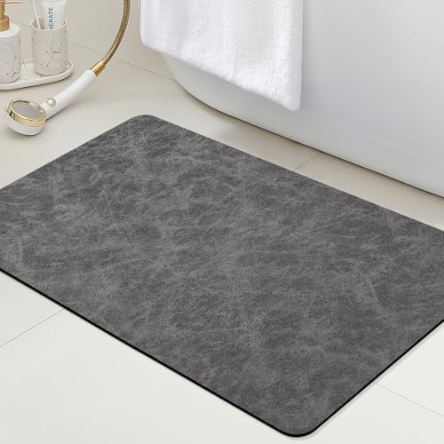 ACCUMTEK Non Slip Bath Mat, Thin Bathroom Rugs Fit Under Door, Quick Dry Bath Mats, Machine Washable Bath Rugs for Bathroom, Bathtub & Kitchen, Charcoal Gray/Crackle/24 x17