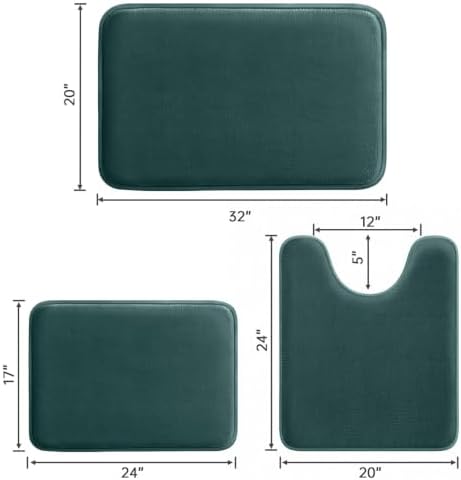HUXMEYSON 3-Piece Memory Foam Bathroom Rug Set, Peacock Blue